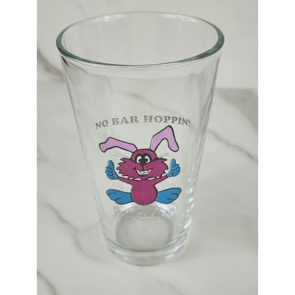 Rabbit Pink Logo Pizza Pint Beer Clear Glass 16oz Drinkware 5 3/4" Brewery x2 - Picture 2 of 11